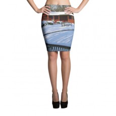 All-Over Print Pencil Skirt with Bowling Green in Winter
